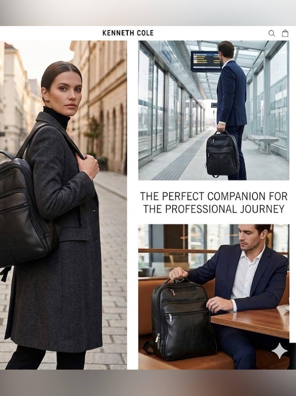 Kenneth Cole Black Leather Backpack